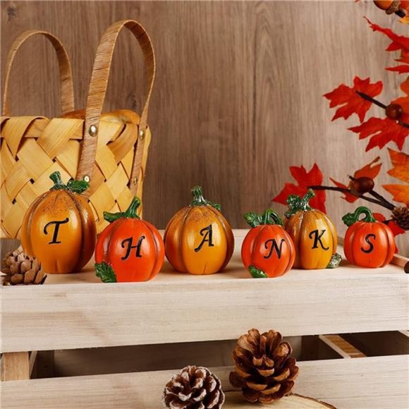 Set of 6 Thanksgiving Pumpkins, Resin Pumpkin, Thanks Tabletop Centerpieces - Picture 6 of 7